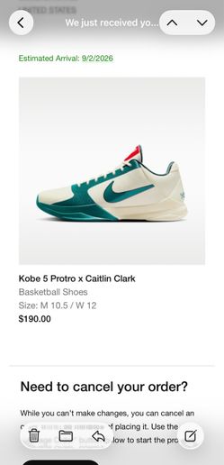 KOBE 5 CAITLIN CLARK COCONUT MILK SIZE 10.5