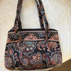 Vera Bradley Kensington Print Black Brown Floral Paisley Purse 13”L x 10T 3W (perfect clean condition)