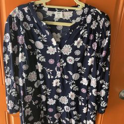 NEW  Women's Croft & Barrow® Smocked Shoulder Blouse Navy Peri Flowy Tiles XXL (Johnstown Ohio)