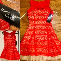 Danny couture NWT Lipstick red lace fit-and-flare short dress size 6