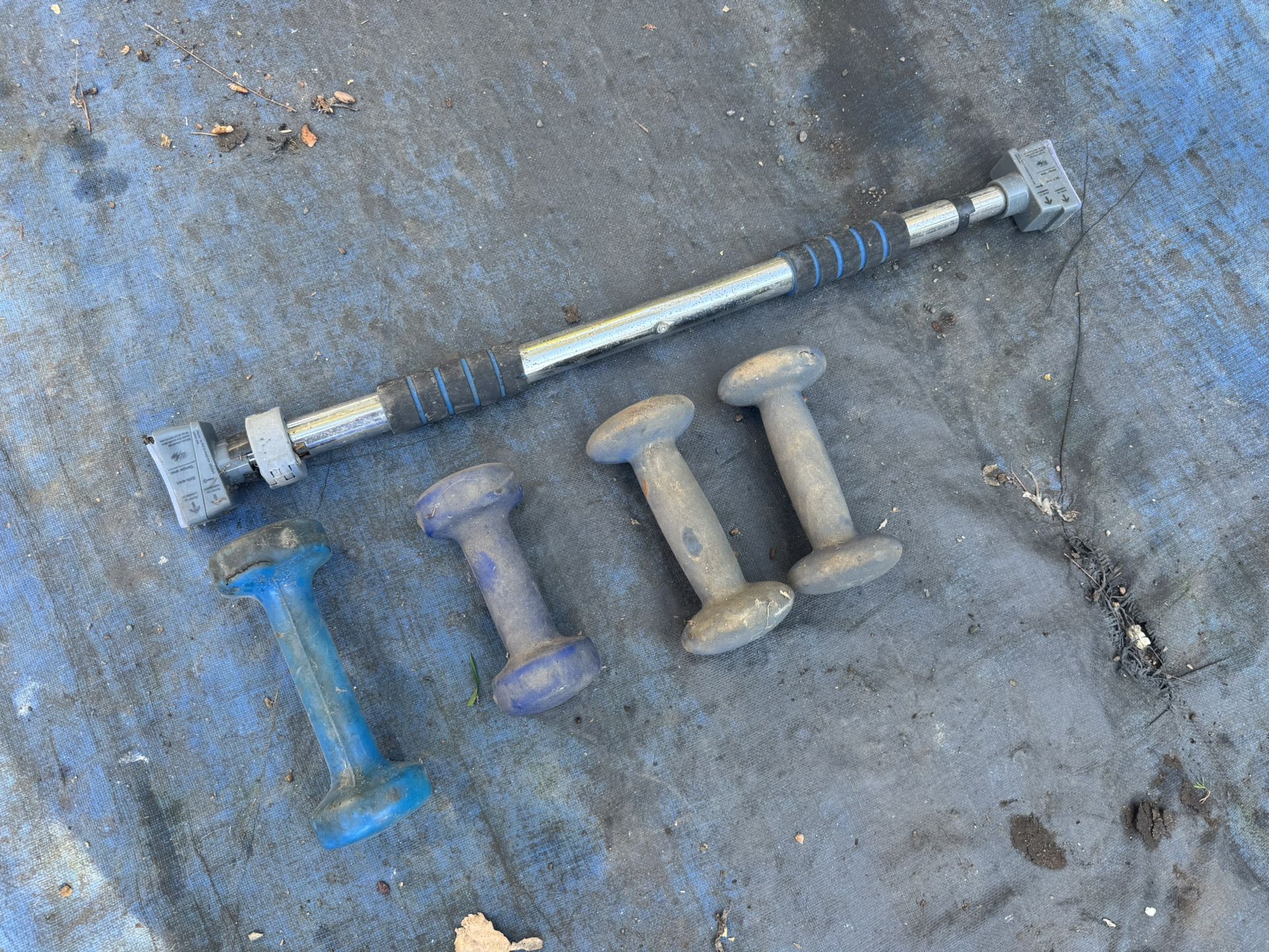 Assorted 5 Lb Weights And Pull Up Bar