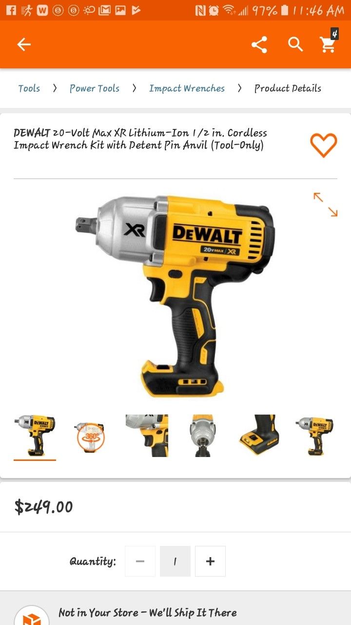 Dewalt 20v XR Brushless Impact Wrench (tool only)