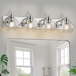 4 Light Bathroom Light Fixtures-Chrome