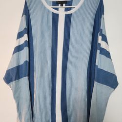Women's Ribbed Knit Top Blue White Stripes Size 1X
