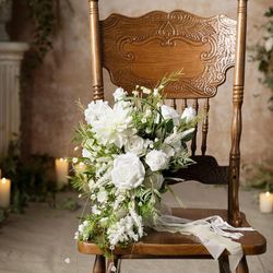 Ling's Moment White Green Bridal Bouquet for Bride, 13 Inch May Lily & Olive Wedding Bouquets for Bride, Wedding Artificial Flowers Bouquets