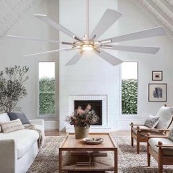 60 Inch Large Ceiling Fans, Outdoor/Indoor Modern Ceiling Fan for Patio Bedroom,6 Speed Reversible Quiet DC Motor, Dual Finish 8 Blades, Brushed Nickl