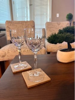 Crystal Wine Glasses – Set of 2– Elegant Cut Glass