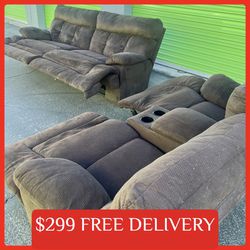 Brown recliner Sofa and Loveseat with STORAGE & CUP HOLDERS COUCH SET sectional couch sofa recliner (FREE CURBSIDE DELIVERY) 