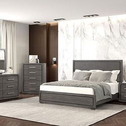 Brand New Warm Grey 4pc Queen Bedroom Set (Available In Eastern King)