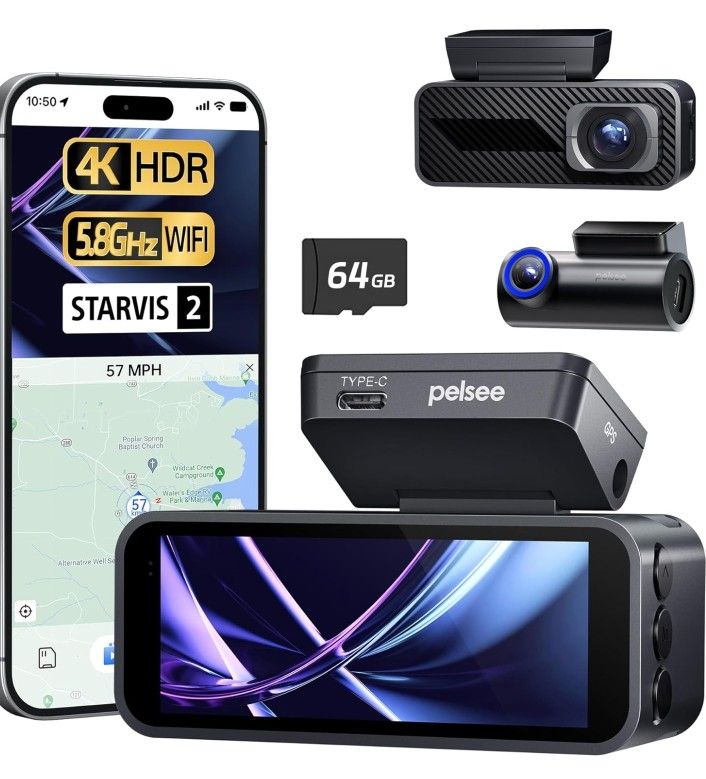 4K Dual Dash Camera for Cars with AI Color Night Vision, HDR WDR, ADAS, GPS, WiFi & Voice Control