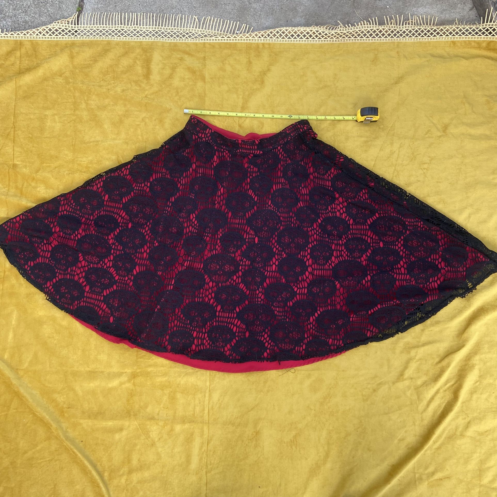Rock Steady Red And Black Skull Lace Circle Skirt Size L