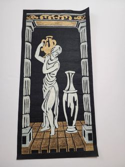 Vintage MCM Classical Grecian Maiden Wall Scroll Gold & Silver Metallic Art