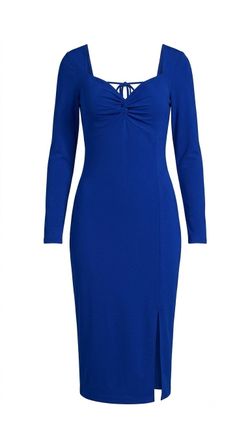 Guess Blue Long Sleeve Ruched Midi Dress