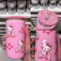 New Hello Kitty Pink Glass Cup