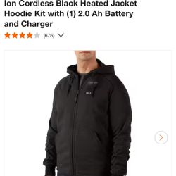 Milwaukee Men's X-Large M12 12-Volt Lithium-Ion Cordless Black Heated Jacket Hoodie Kit with (1) 2.0 Ah Battery and Charger