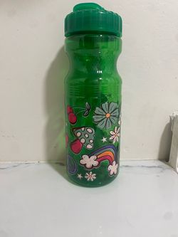 Green Plastic Water Bottle with Retro Graphics