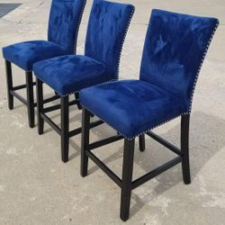 3 Royal Blue Counter High Stools 