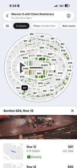 2 Maroon 5 Tickets Sec 224