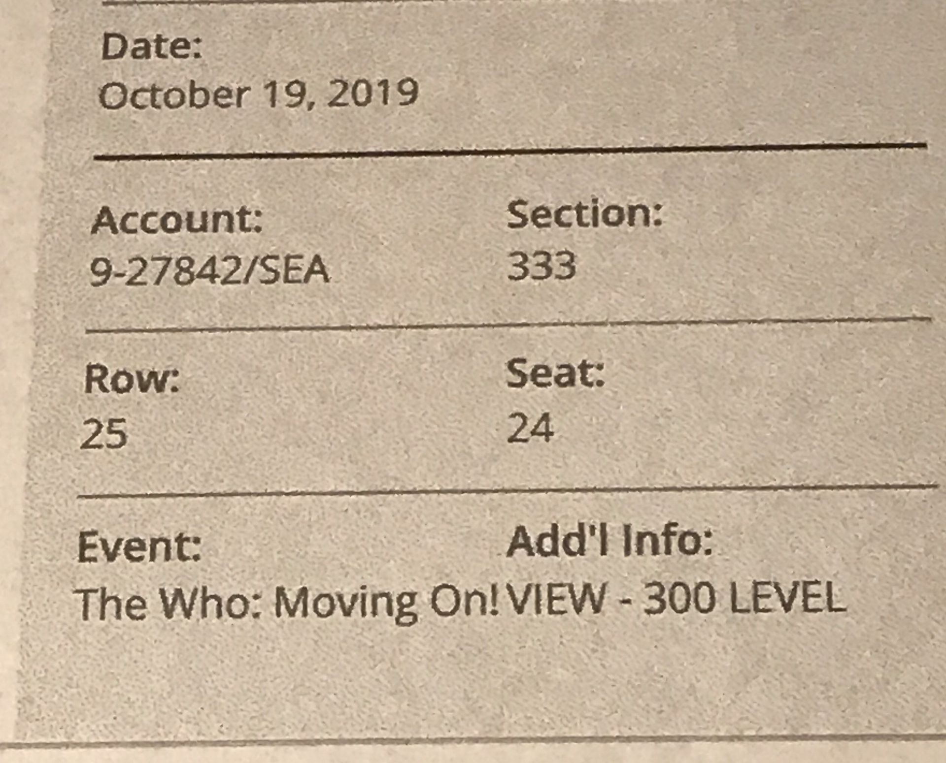 The Who Concert 2 Tickets 10/19/19 Seattle, WA T-Mobile Park