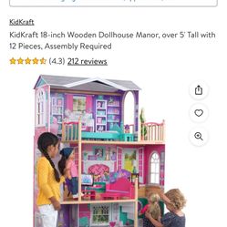 KidKraft 18-inch Wooden Dollhouse Manor, over 5' Tall with 12 Pieces, Assembly Required