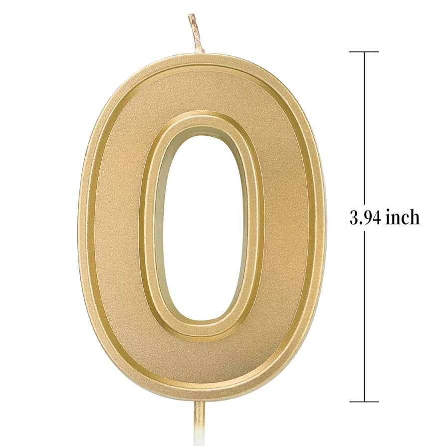 NEW-Gold 3.94 Inches Candle Number 0 - Oversized Birthday Candles Gold Glitter Birthday Cake Candles Number Candles Cake Topper Decoration Adults, Num
