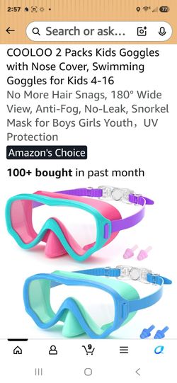 COOLOO Kids Swimming Goggles with Nose Cover 2-Pack