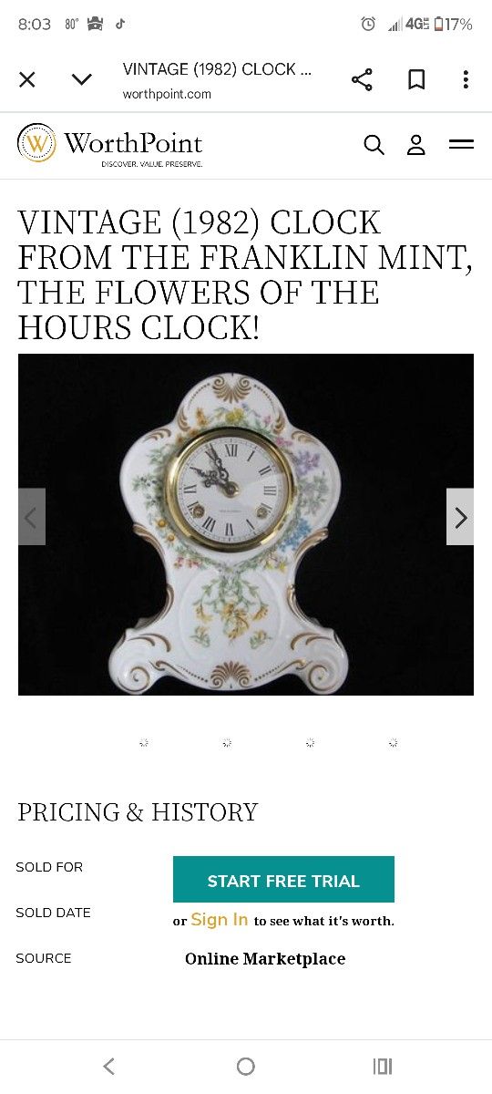 VINTAGE / FRANKLIN MINT PORCELAIN CLOCK
