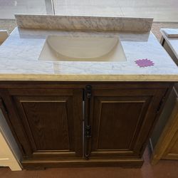 Clinton 36 in. Single Sink Antique Coffee Bath Vanity with Carrara Marble Top
