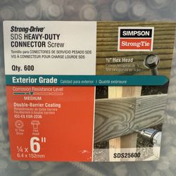 Simpson Strong-Tie SDS25600 1/4x6 Hex Drive Hex Head Double coated Steel Wood Screws, 600/Box