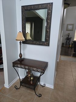 Mirror, Table And Lamp