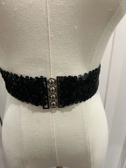 Black Sequin Wide Waist Belt