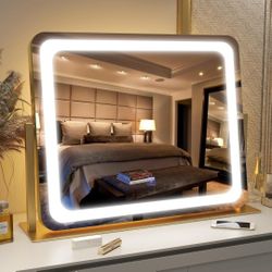FENNIO Gold Vanity Mirror with Lights 22"x19", LED Lighted Makeup Mirror