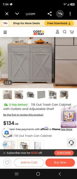Costway Tilt Out Trash Can Cabinet with Adjustable Shelf
