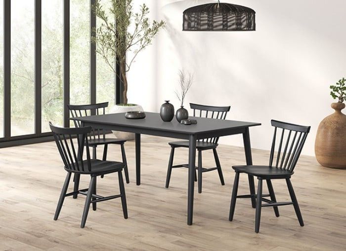 5 PIECE DINING TABLE SET MID CENTURY MODERN BLACK SPINDLE KITCHEN DINETTE COMEDOR MESA SILLAS