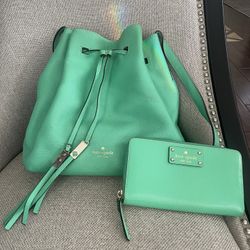Kate Spade Green Leather Purse And Wallet