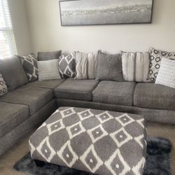 Grey Sectional and Ottoman