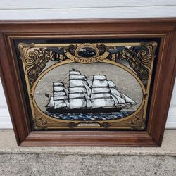 Vintage Bar Sign Cutty Sark Whiskey Mirror Framed British Clipper 1869 Sailing Ship