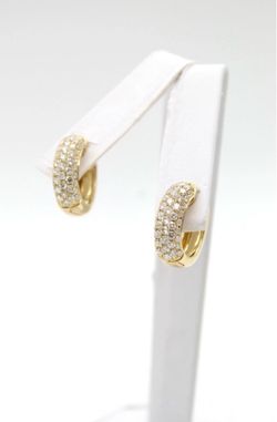 18K Yellow Gold Natural Diamond Pavé Hoop Earrings 6.7g Fine Jewelry