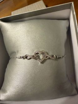 925 Silver Ladies Diamond Heart Bracelet Women Girl Lady