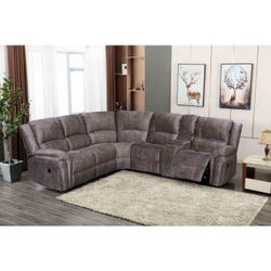 New Power 3 Reclining Sectional.  Brown/Grey Velvet Fabric.  116” X 104”x 41”H.  Free Delivery!