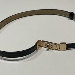 Halogen Faux Black Shiny Leather 0.5” Adjustable Belt/Gold Lock, M