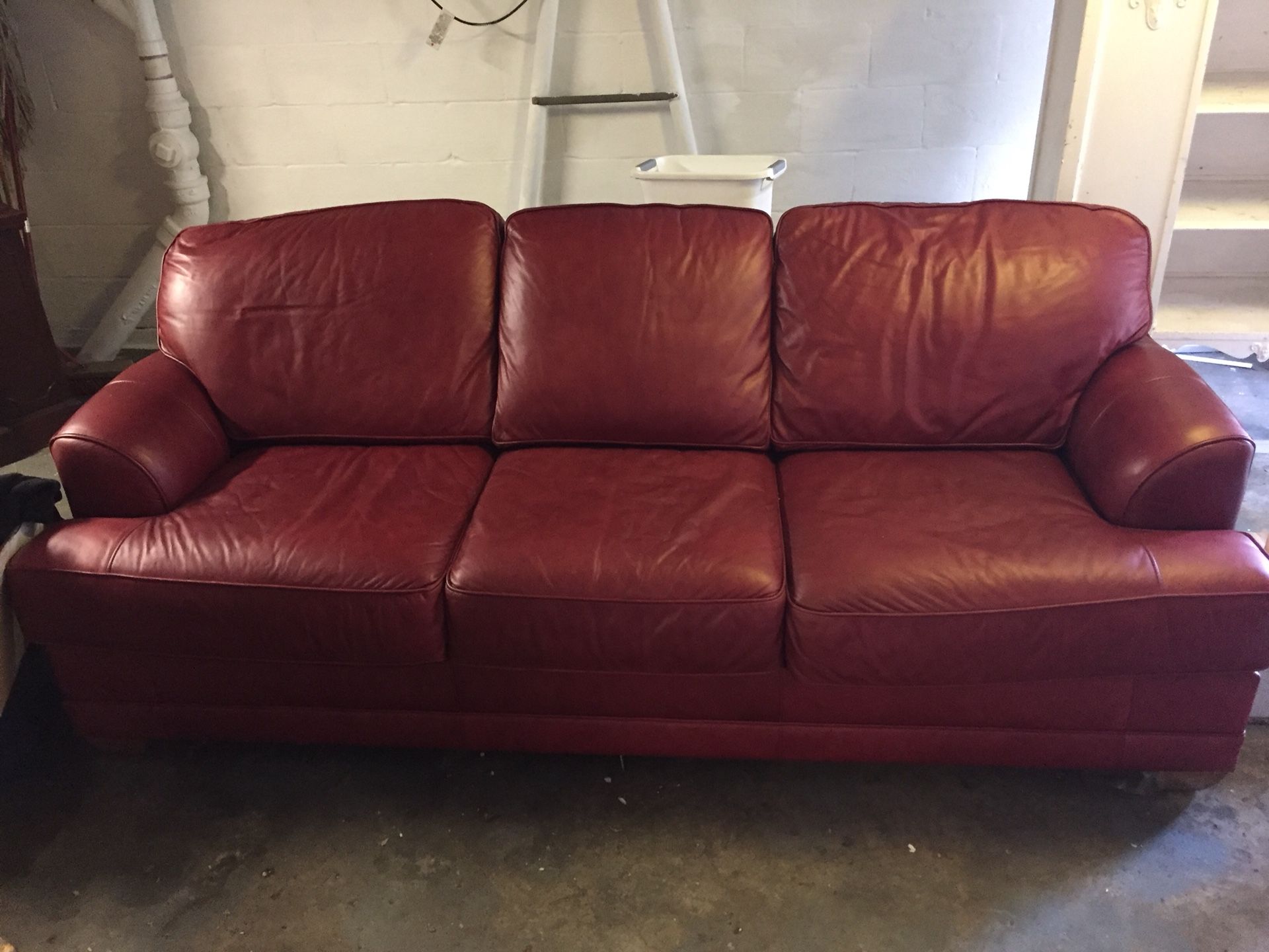 Leather Couch - 3 cushion Maroon color