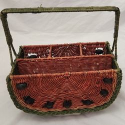 Vintage Watermelon Weave And Bead Utensil Picnic Basket Countrycore Cottagecore