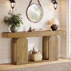 Tribesigns 70.9-Inch Extra Long Farmhouse Console Table, 2-Tier Wooden Entryway Console with Storage Shelf, Sofa Table Behind Couch for Hallway, Livin