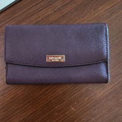 Kate Spade Saffiano Burgundy Maroon Purple Wallet Trifold Design Smooth Leather 