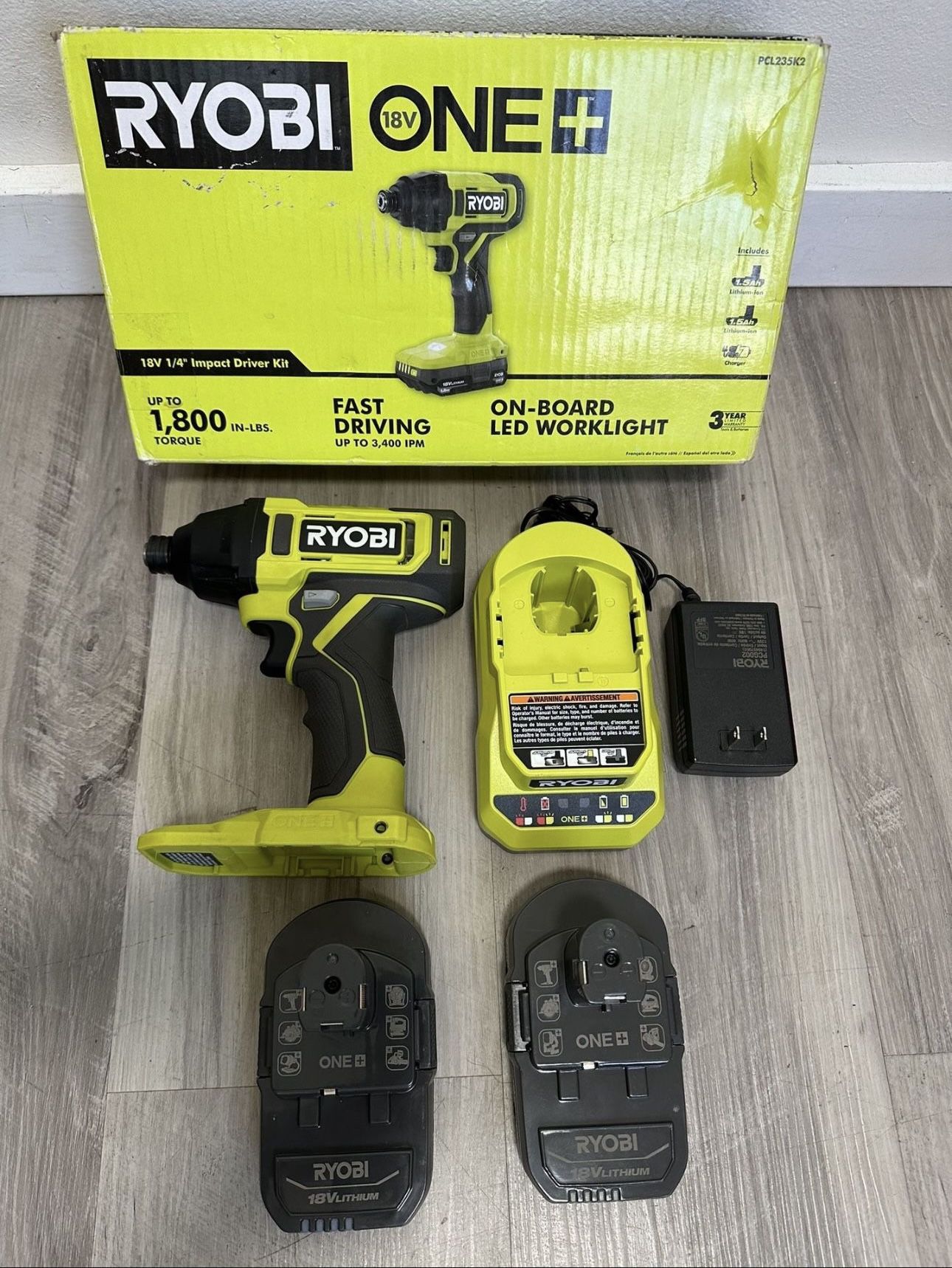 RYOBI ONE+ 18V Cordless 1/4 in. Impact Drill/Driver Kit with (2) 1.5 Ah Batteries and Charger