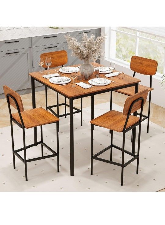 Brand New In Box Counter-Height Dining Table Set for 4, Vintage Dining Table & 4 Bar Chairs, Pub Bistro Table Set, Kitchen Dining Room Furniture, Spac