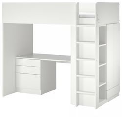 IKEA  Loft bed, white white/with desk with 4 drawers, Twin