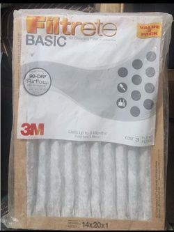 3M Filtrete 14"x 20"x I" Basic Pleated Furnace Air Cleaning Filter - Pack 3