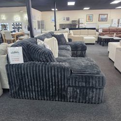 Dark Gray Plush Corduroy Sectional Sofa 🚚WE DELIVER🚚